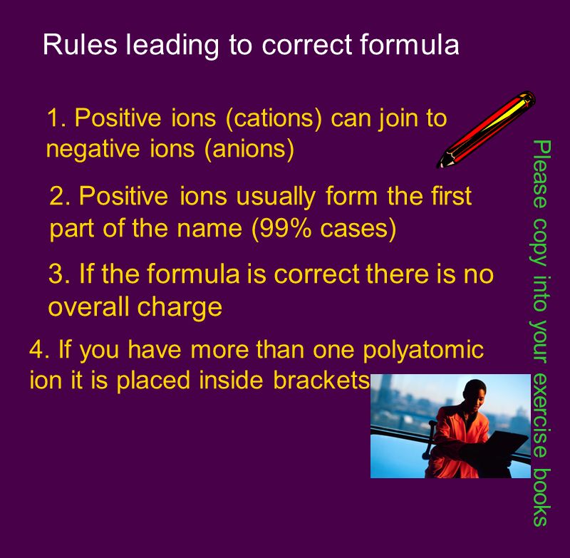 Rules leading to correct formula Please copy into your exercise books 1.