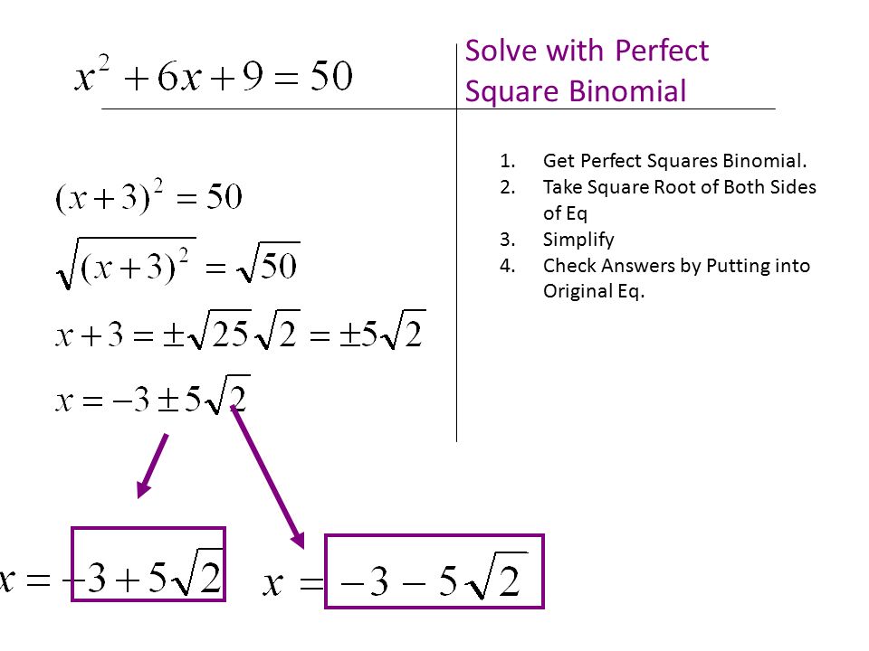Solve with Perfect Square Binomial 1.Get Perfect Squares Binomial.