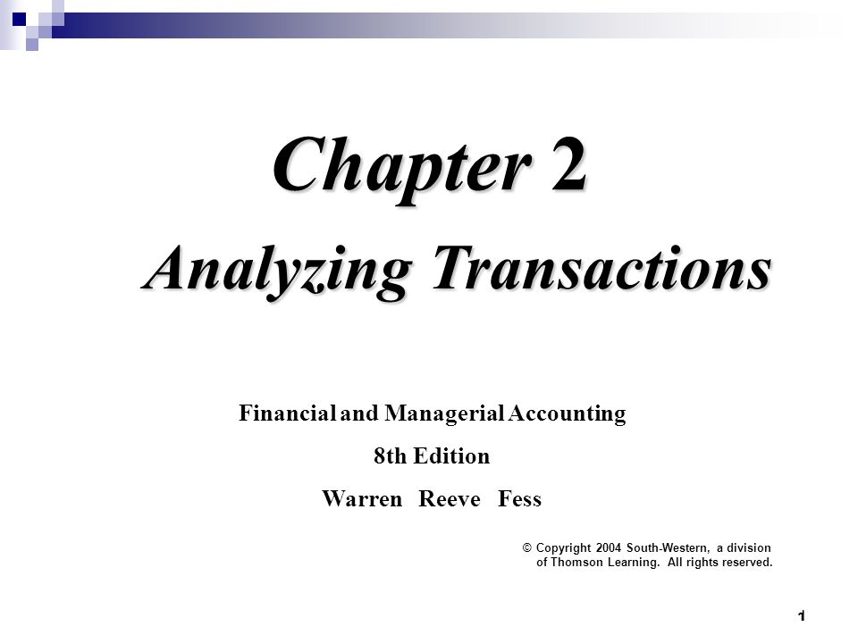 1 Chapter 2 Analyzing Transactions Financial And Managerial