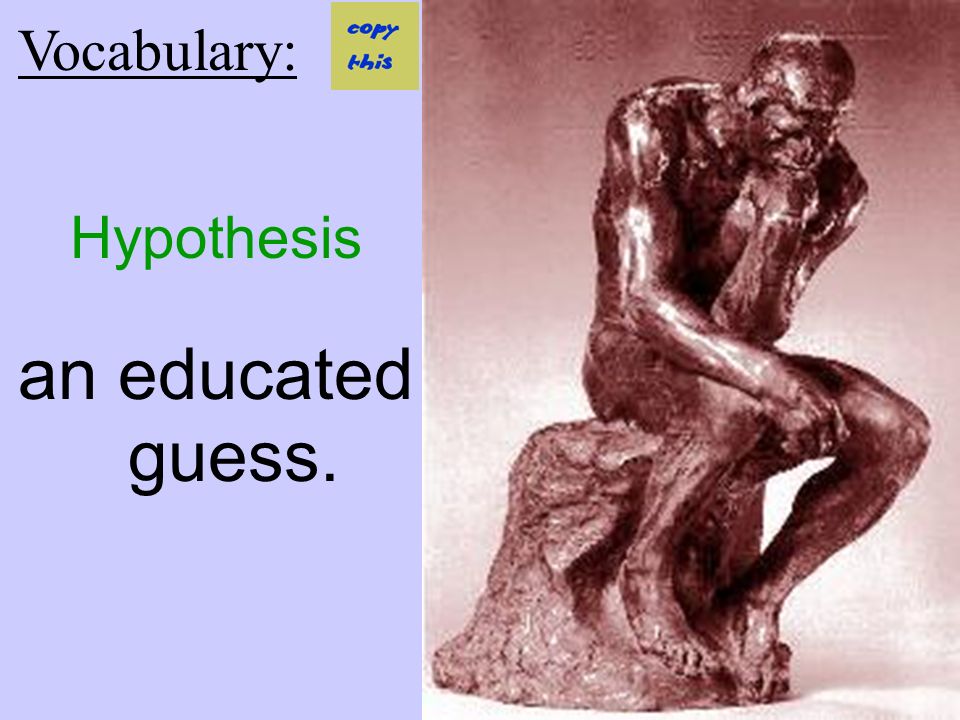 Hypothesis an educated guess. Vocabulary: