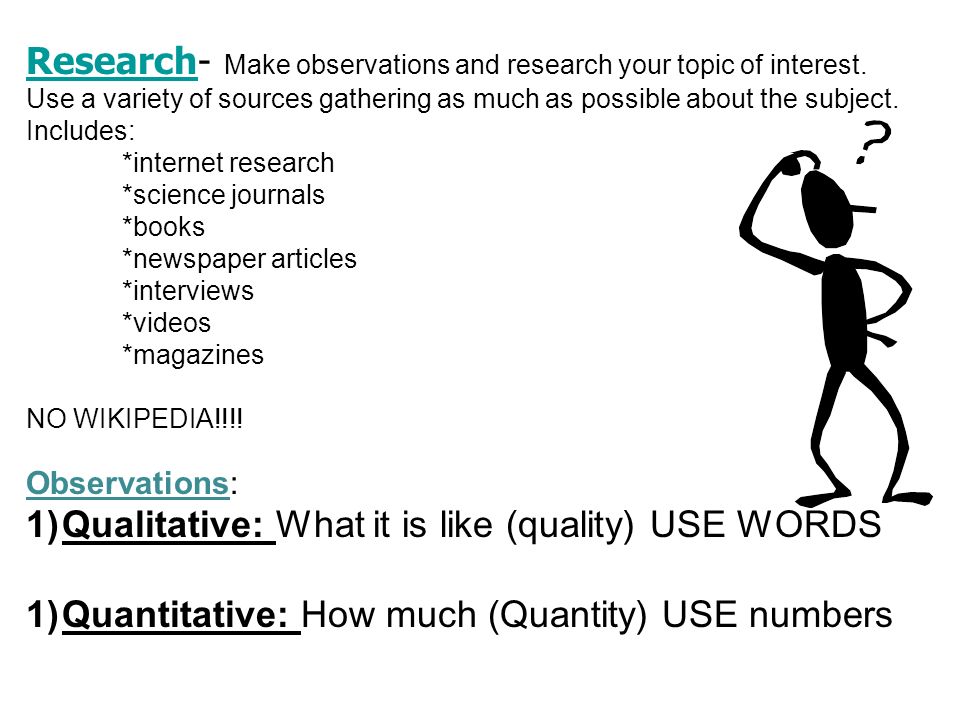 Research- Make observations and research your topic of interest.