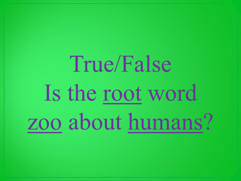 True/False Is the root word zoo about humans