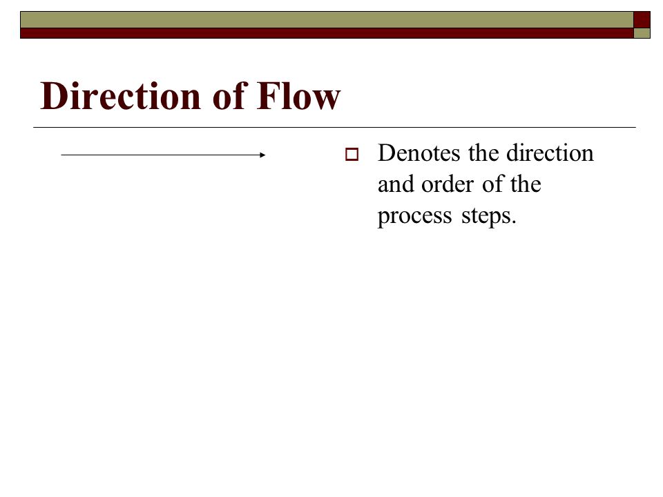 Direction of Flow  Denotes the direction and order of the process steps.