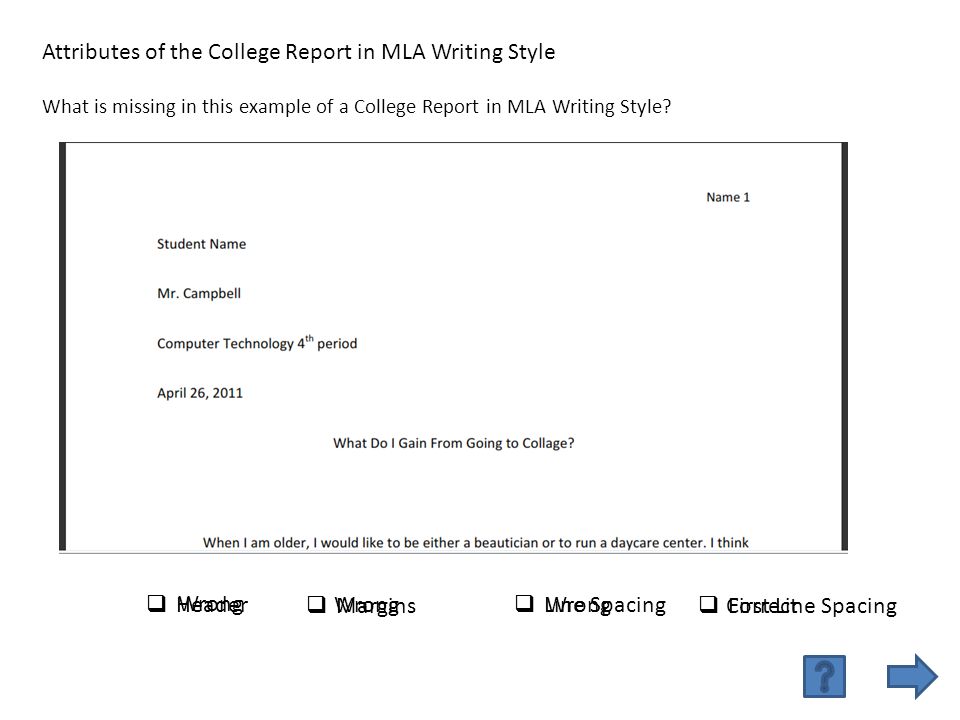 attributes of the college report in mla writing style click college mla header