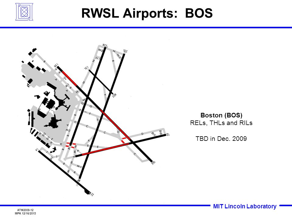MIT Lincoln Laboratory ATM MPK 12/16/2015 RWSL Airports: BOS Boston (BOS) RELs, THLs and RILs TBD in Dec.