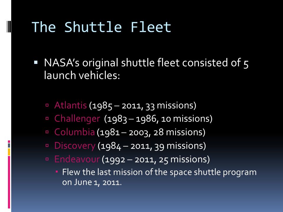 Learning Goals  I will be able to identify the names of the space shuttles in NASA's program.  I will be able to identify two shuttle disasters. - ppt download