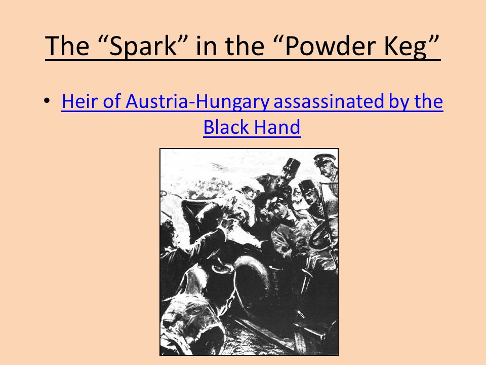 The Spark in the Powder Keg Heir of Austria-Hungary assassinated by the Black Hand Heir of Austria-Hungary assassinated by the Black Hand