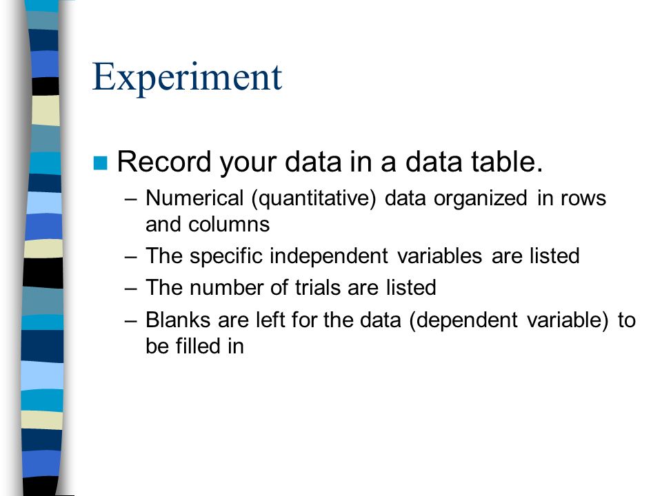 Experiment Record your data in a data table.