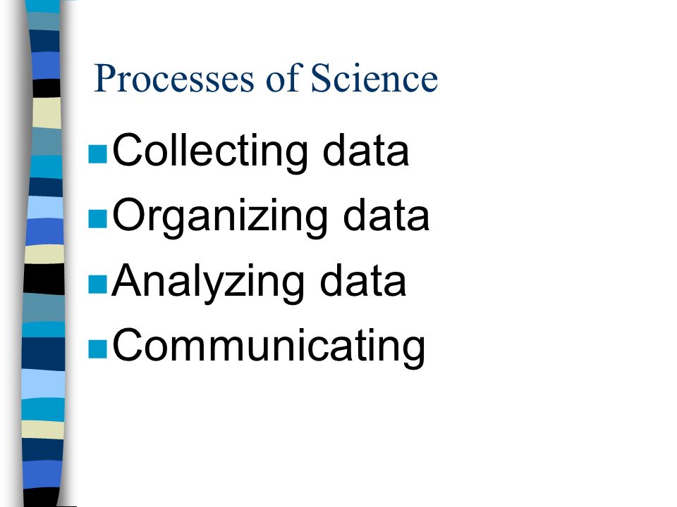 Processes of Science n Collecting data n Organizing data n Analyzing data n Communicating