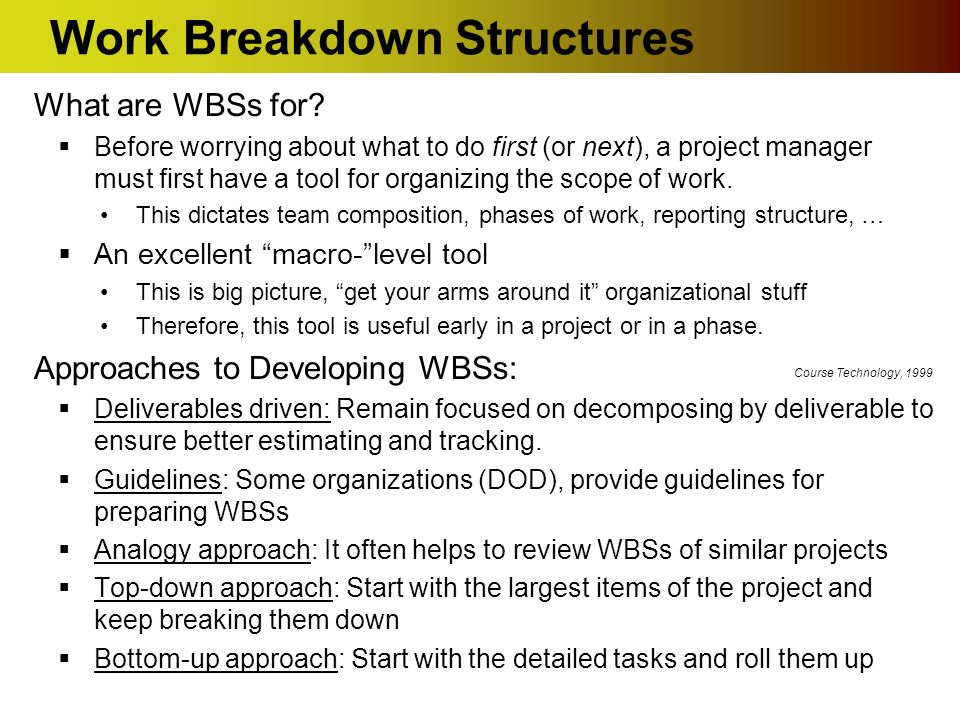 Work Breakdown Structures What are WBSs for.