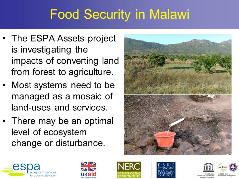 Food Security in Malawi The ESPA Assets project is investigating the impacts of converting land from forest to agriculture.