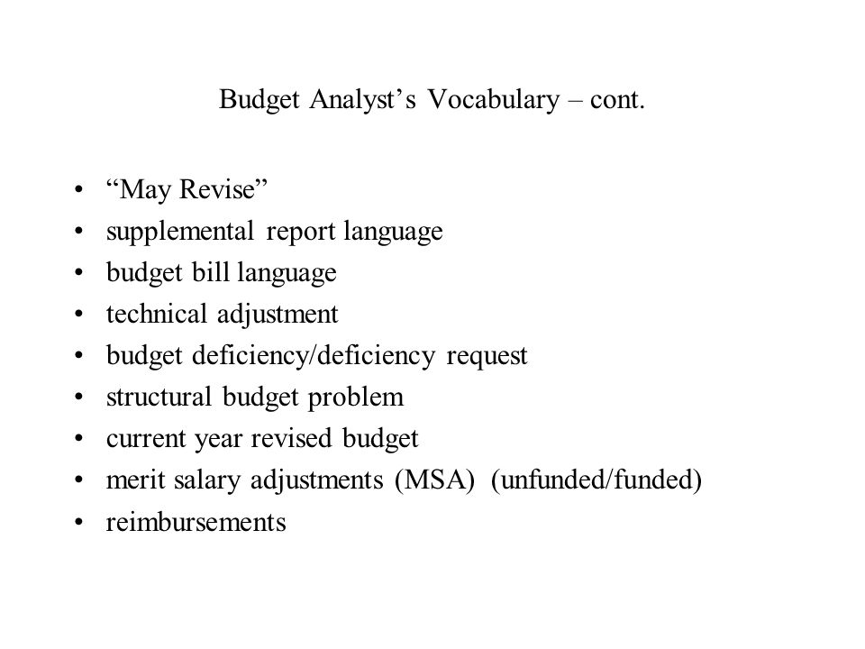 Budget Analyst’s Vocabulary – cont.