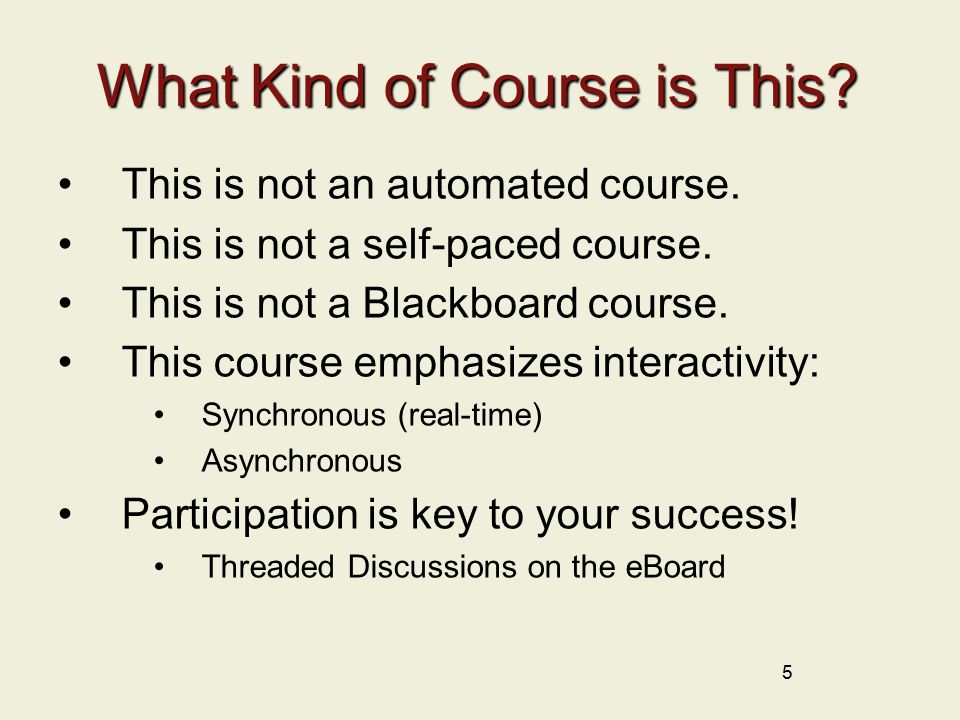 5 What Kind of Course is This. This is not an automated course.