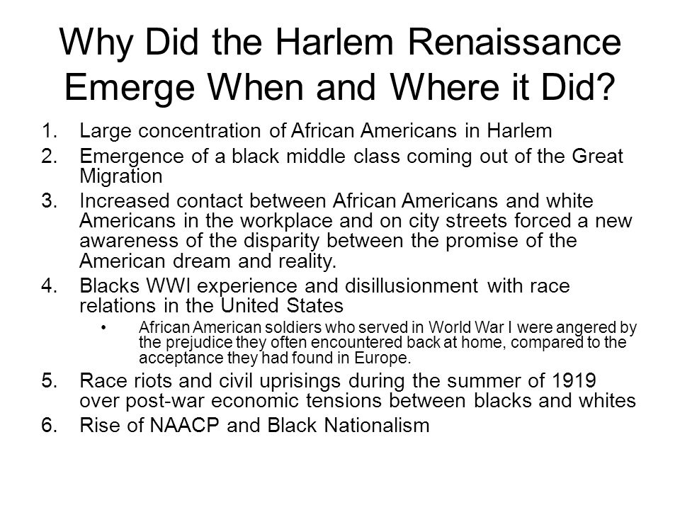 Why Did the Harlem Renaissance Emerge When and Where it Did.