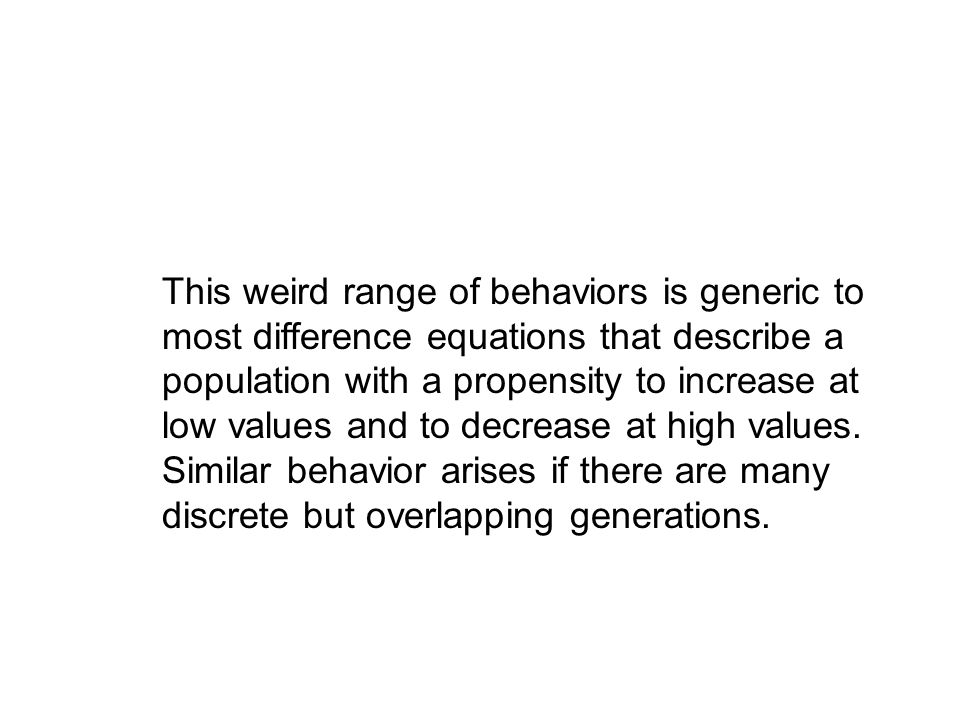 This weird range of behaviors is generic to most difference equations that describe a population with a propensity to increase at low values and to decrease at high values.