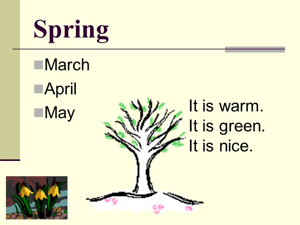 Spring is warm. Открытый урок на тему Seasons and weather Phonetic exercises. Spring is Green.
