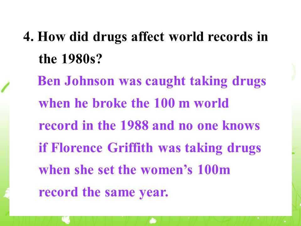 4. How did drugs affect world records in the 1980s.