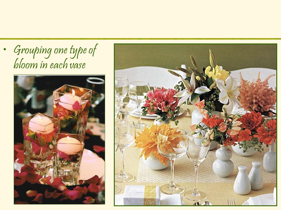 Grouping one type of bloom in each vase