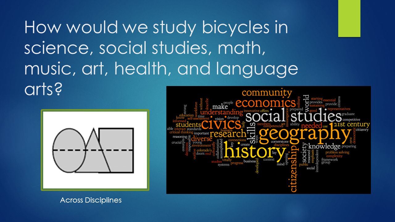 How would we study bicycles in science, social studies, math, music, art, health, and language arts.