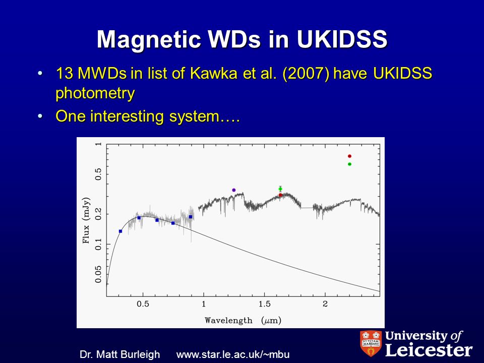 Dr. Matt Burleighwww.star.le.ac.uk/~mbu Magnetic WDs in UKIDSS 13 MWDs in list of Kawka et al.