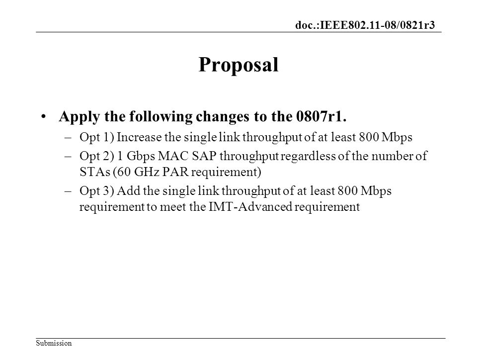 doc.:IEEE /0821r3 Submission Proposal Apply the following changes to the 0807r1.