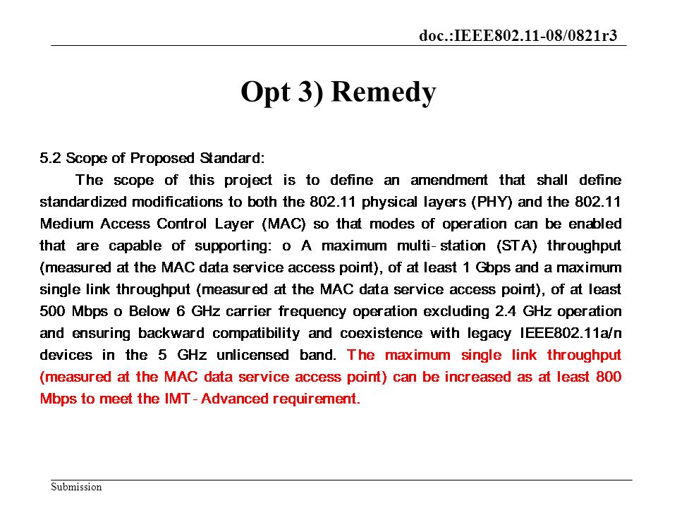 doc.:IEEE /0821r3 Submission Opt 3) Remedy