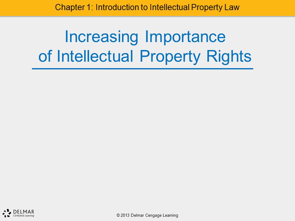 © 2013 Delmar Cengage Learning Chapter 1: Introduction to Intellectual Property Law Increasing Importance of Intellectual Property Rights