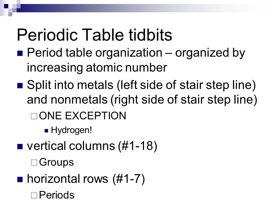 Intro To Chemistry Periodic Table Tidbits Period Table
