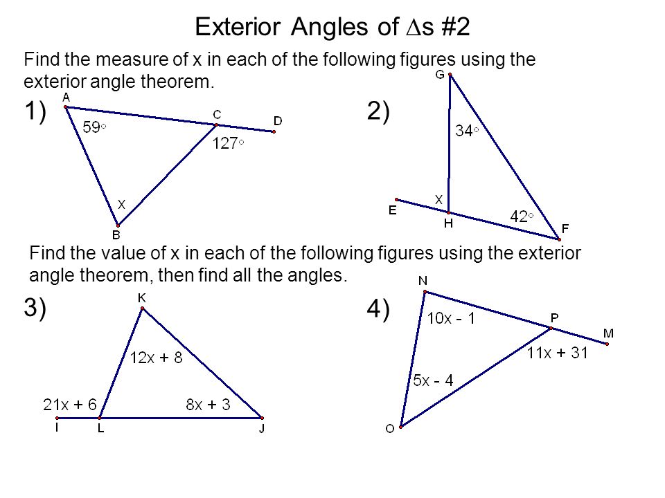 Exterior Angles Of S 2 Find The Measure Of X In Each Of