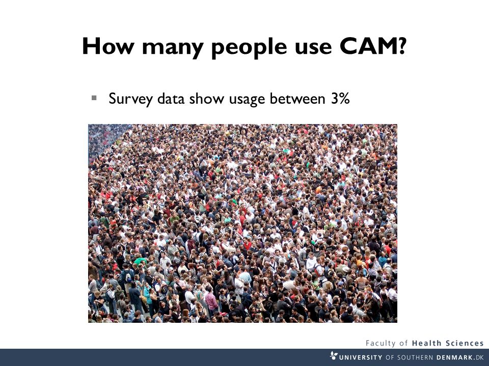 How many people use CAM  Survey data show usage between 3%