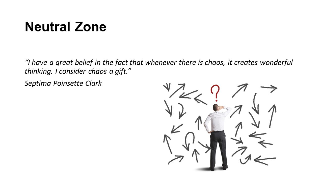 Neutral Zone I have a great belief in the fact that whenever there is chaos, it creates wonderful thinking.