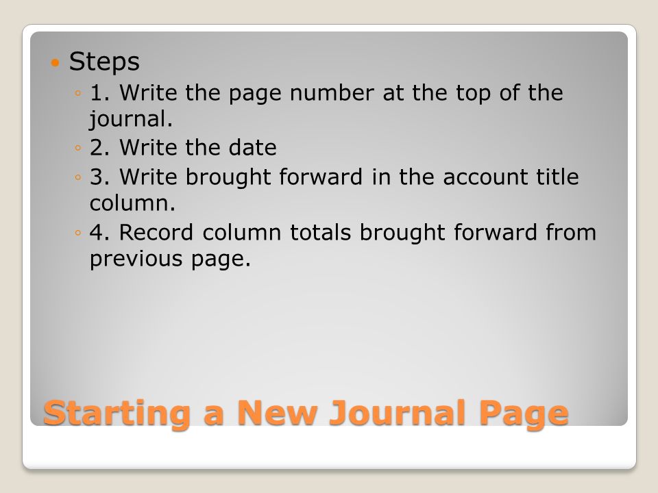 Starting a New Journal Page Steps ◦1. Write the page number at the top of the journal.