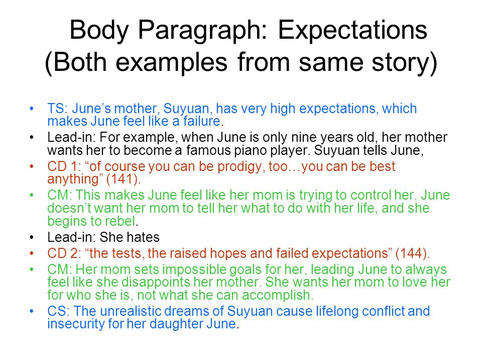 body paragraph expectations both examples from same story ts