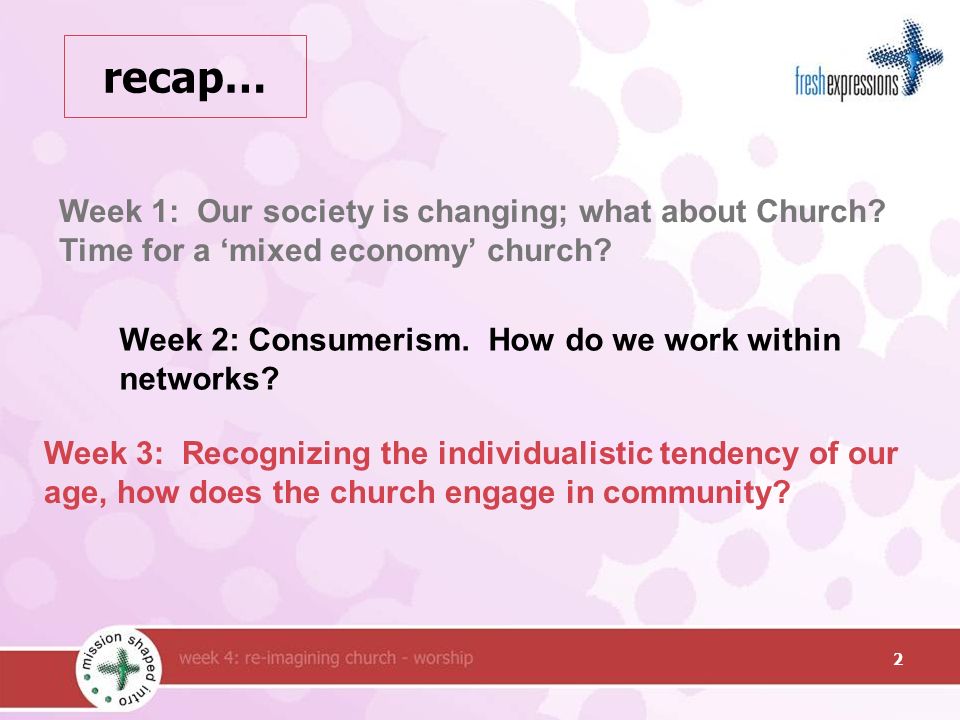 Week 3: Recognizing the individualistic tendency of our age, how does the church engage in community.