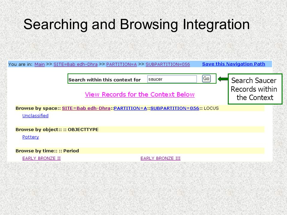 Searching and Browsing Integration Search Saucer Records within the Context