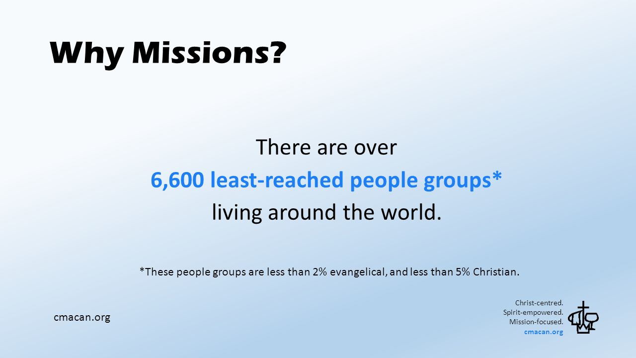 Why Missions. Christ-centred. Spirit-empowered. Mission-focused.