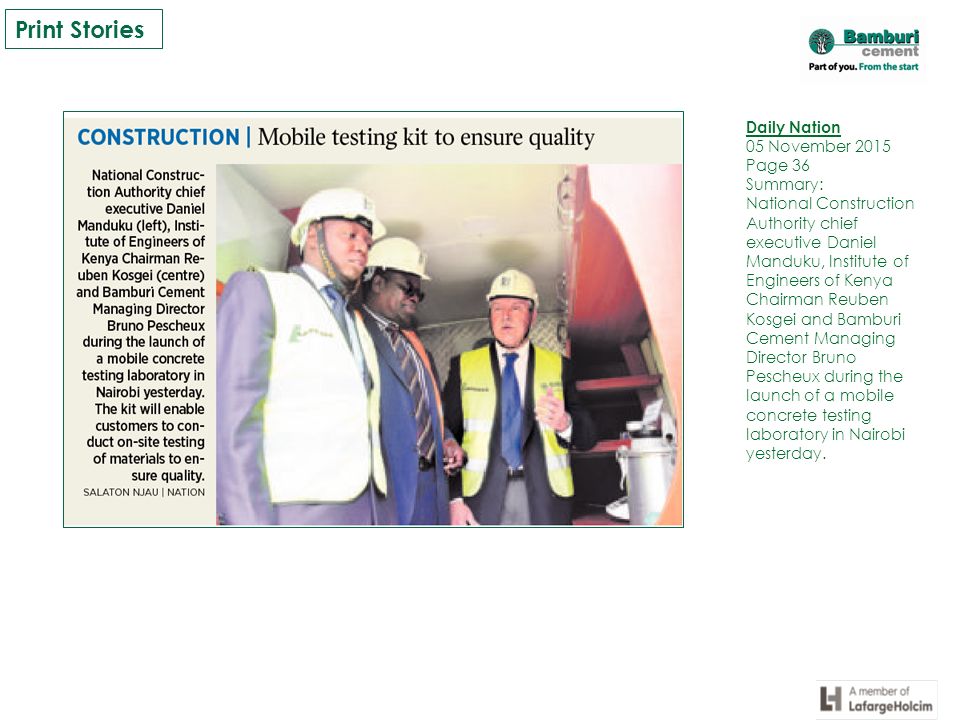 Mobile Concrete Lab Launch. The Business Daily 05 November 2015 Page 6 ...