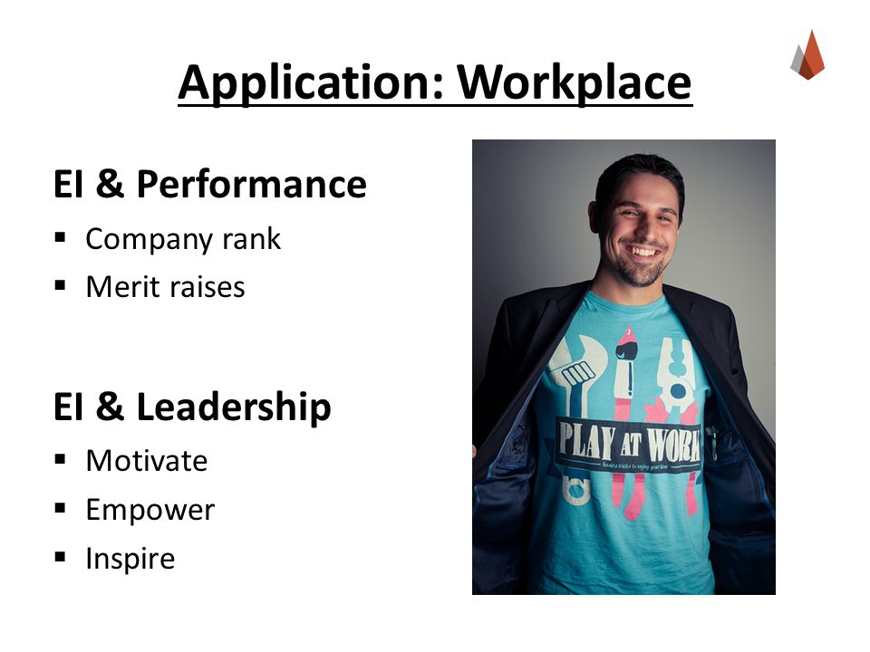 Application: Workplace EI & Performance  Company rank  Merit raises EI & Leadership  Motivate  Empower  Inspire