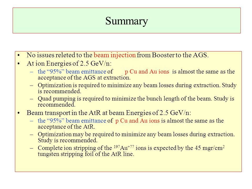 Summary No issues releted to the beam injection from Booster to the AGS.