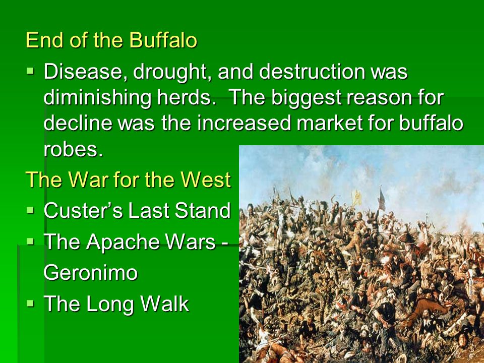 End of the Buffalo  Disease, drought, and destruction was diminishing herds.