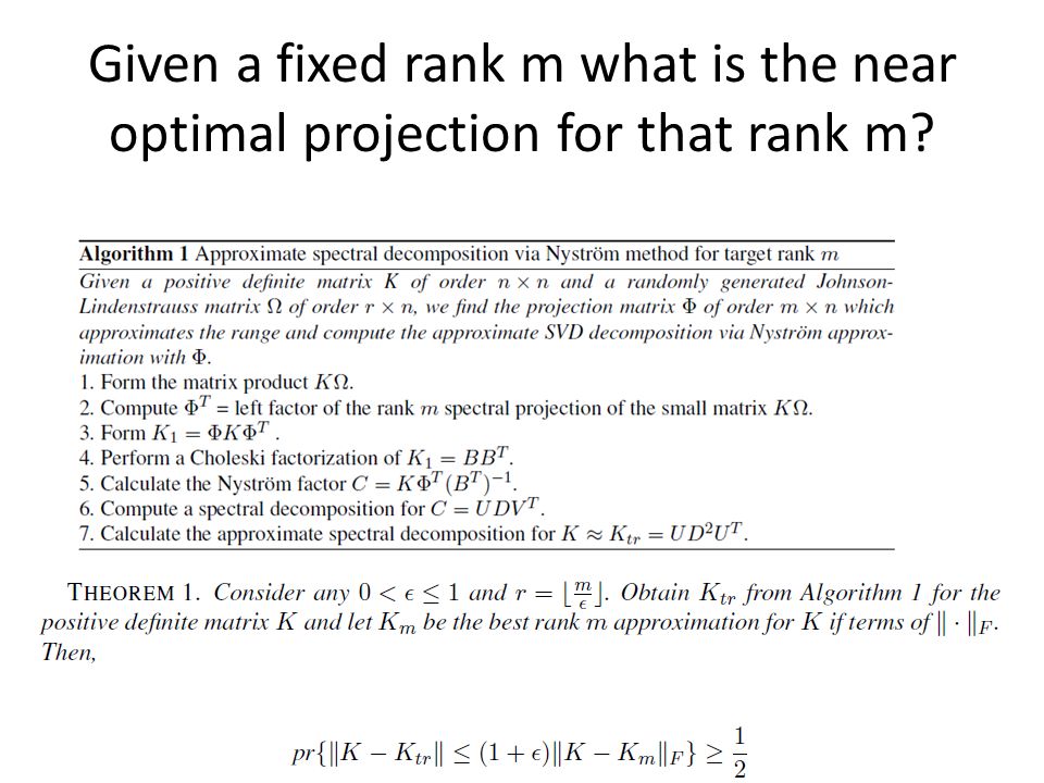 Given a fixed rank m what is the near optimal projection for that rank m