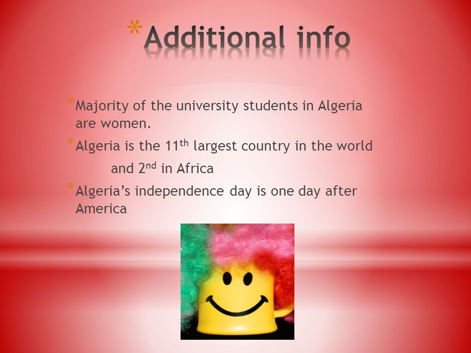 * Majority of the university students in Algeria are women.
