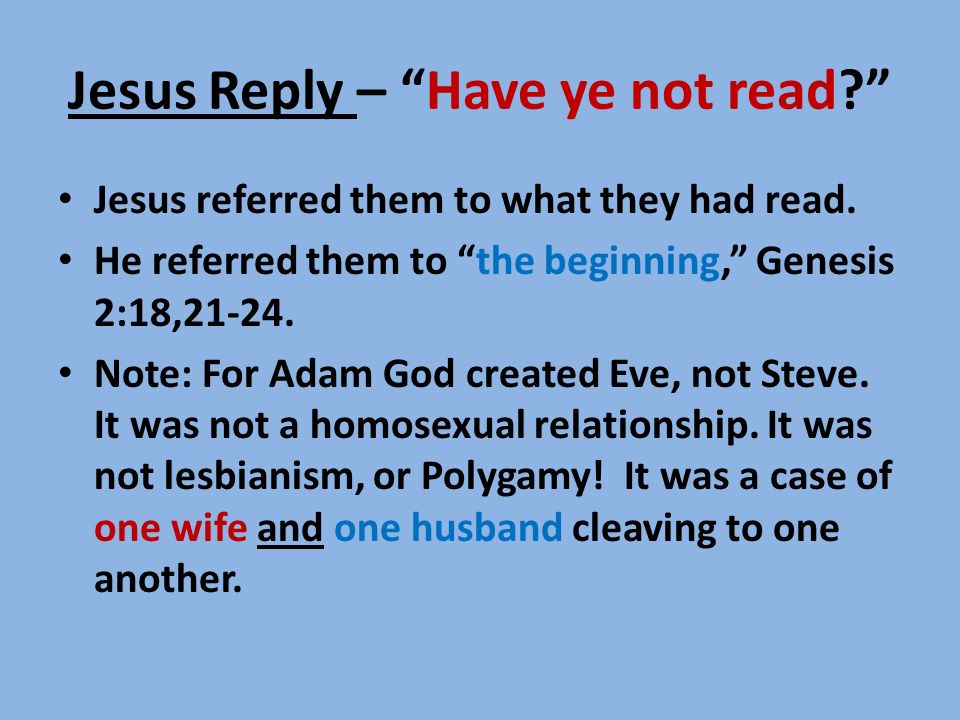 Jesus Reply – Have ye not read Jesus referred them to what they had read.
