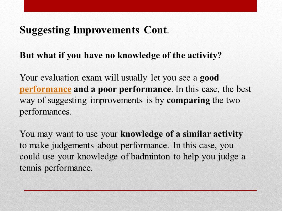 Suggesting Improvements Cont. But what if you have no knowledge of the activity.