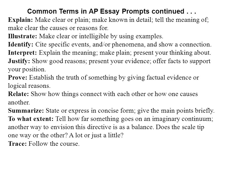 common terms in ap essay prompts since this is a college course you common ap essay