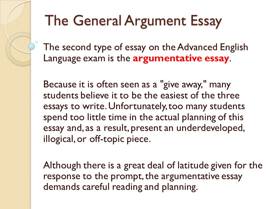 the general argument essay the second type of essay on the advanced the general argument essay the second type of essay on the advanced english language exam is