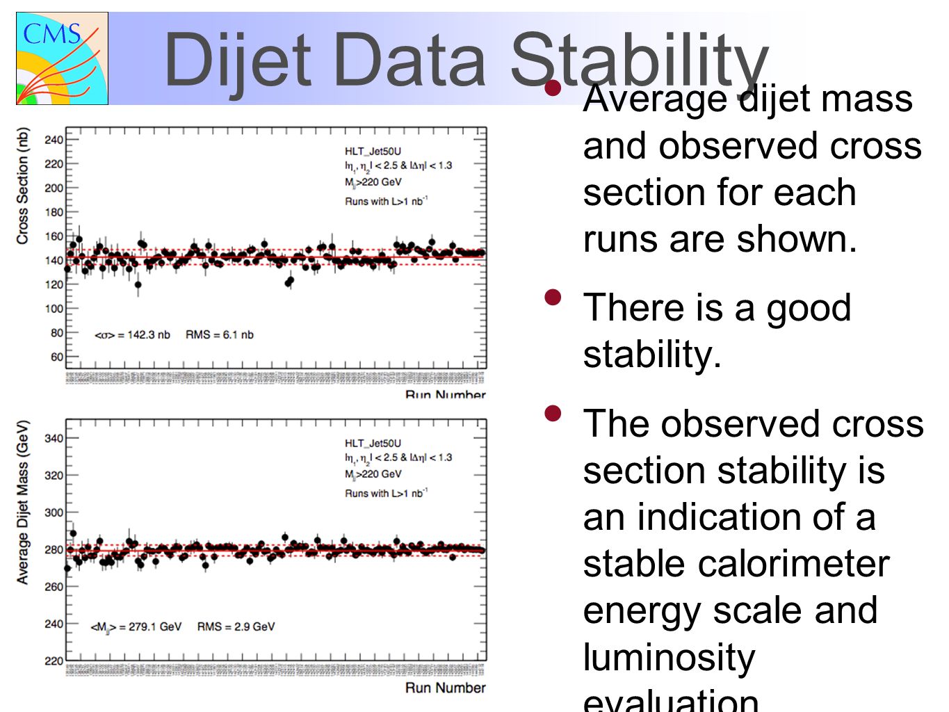 13 Dijet Data Stability Average dijet mass and observed cross section for each runs are shown.