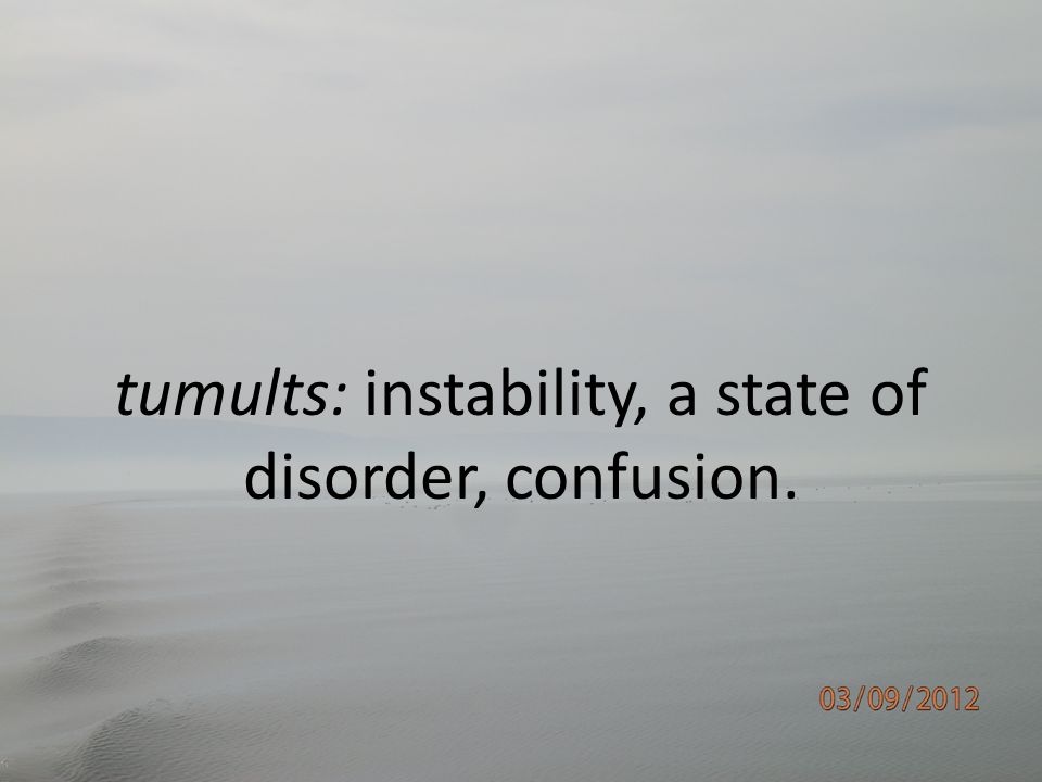 tumults: instability, a state of disorder, confusion.