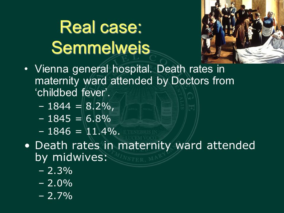 Real case: Semmelweis Vienna general hospital.