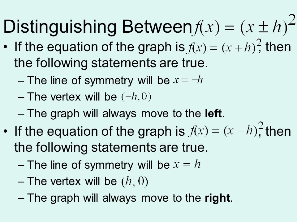 Distinguishing Between If the equation of the graph is, then the following statements are true.